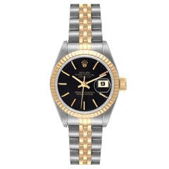 Rolex Datejust 26mm Stahl-Damenuhr mit schwarzem Wandteppich-Zifferblatt 69173