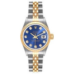 Rolex Datejust Steel Yellow Gold Blue Diamond Dial Ladies Watch 69173