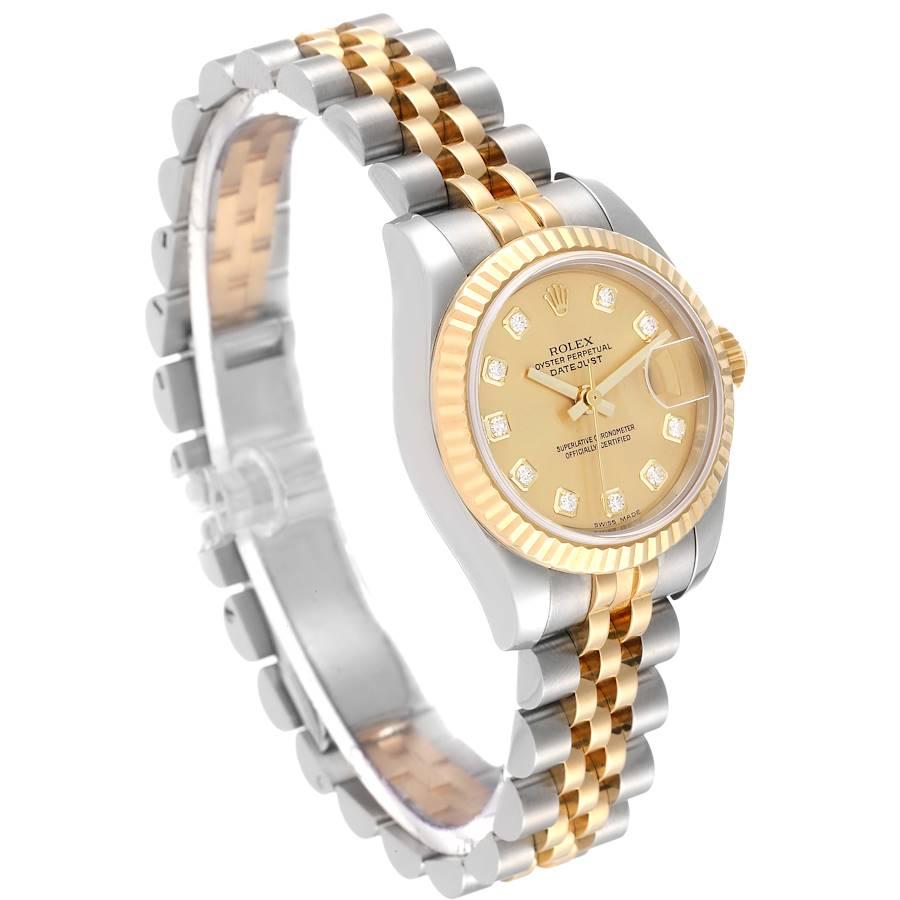 Rolex Datejust Steel Yellow Gold Diamond Dial Ladies Watch 179173 Box Card In Excellent Condition In Atlanta, GA