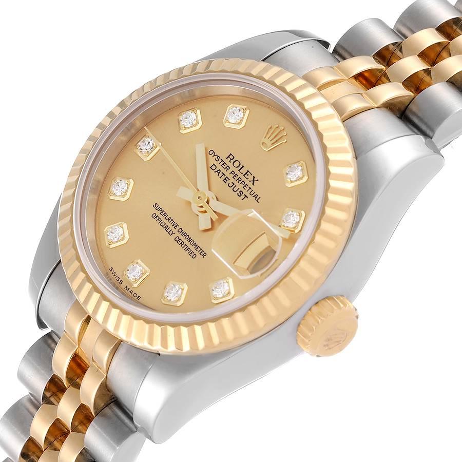 Rolex Datejust Steel Yellow Gold Diamond Dial Ladies Watch 179173 Box Card 1