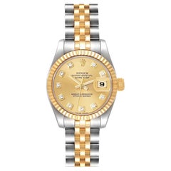 Rolex Datejust 26mm Steel Yellow Gold Diamond Dial Ladies Watch 179173 Box Card