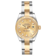 Rolex Datejust 26mm Steel Yellow Gold Diamond Dial Ladies Watch 179173