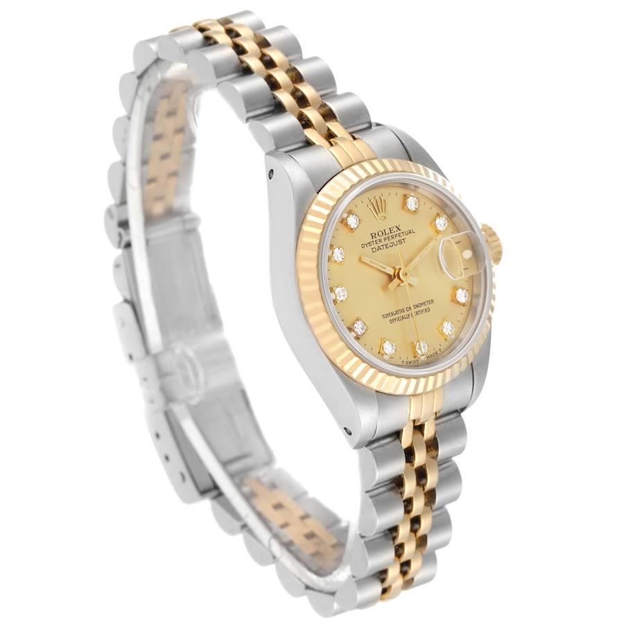 Rolex Datejust 26mm Steel Yellow Gold Diamond Dial Ladies Watch 69173 In Excellent Condition In Atlanta, GA