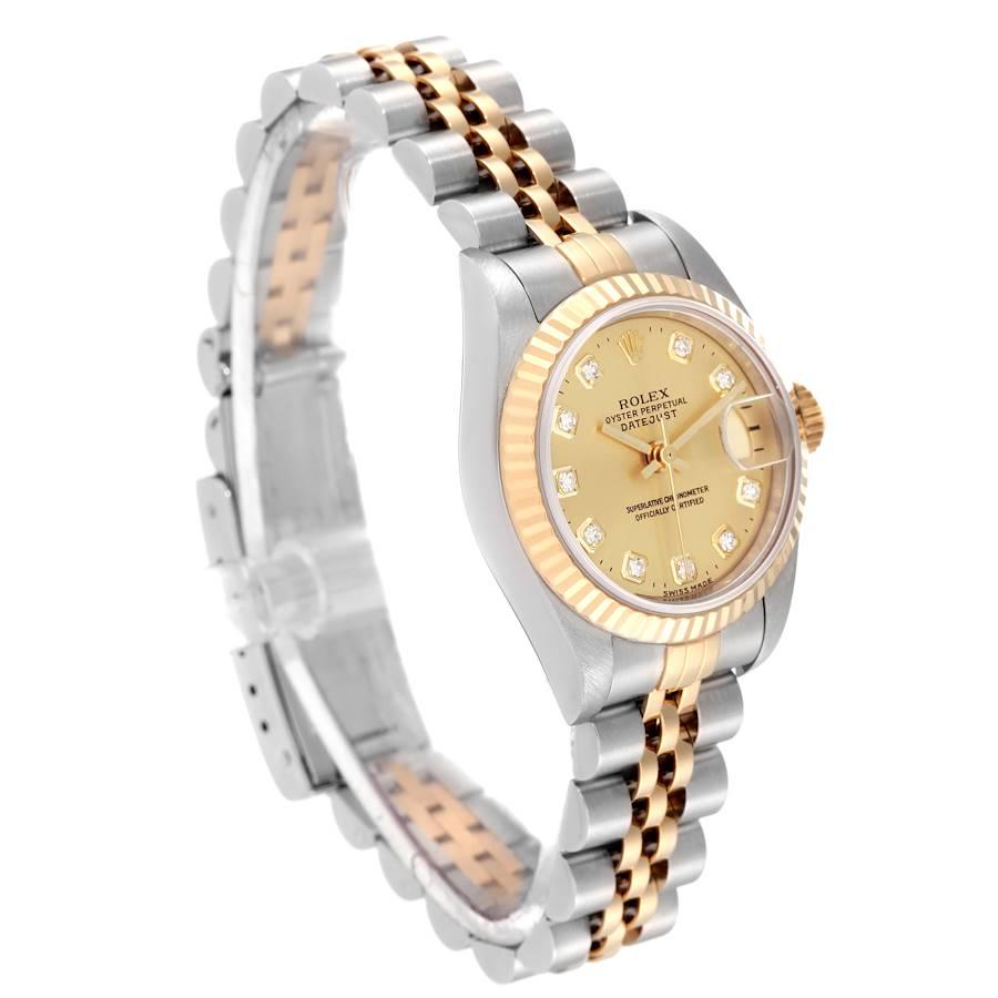 Rolex Datejust 26mm Steel Yellow Gold Diamond Dial Ladies Watch 69173 In Excellent Condition In Atlanta, GA