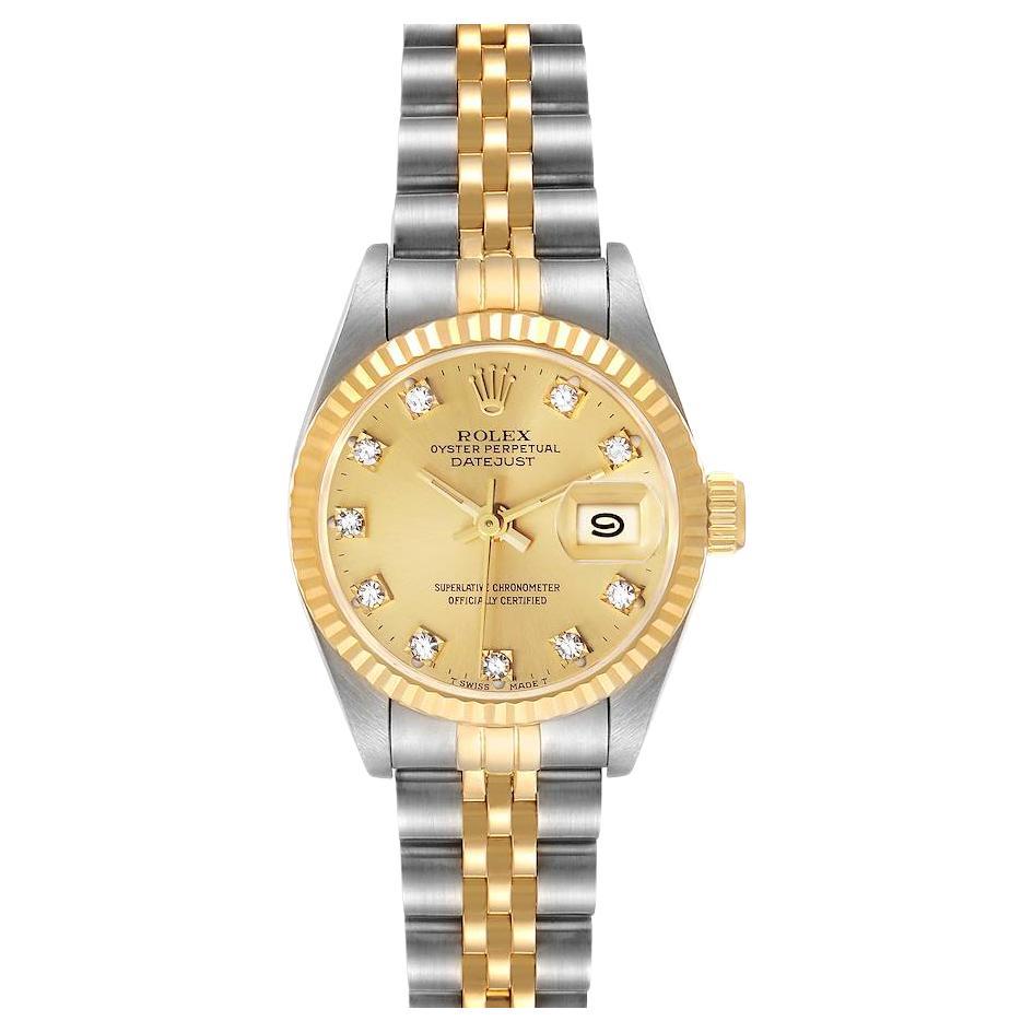 Rolex Datejust 26mm Steel Yellow Gold Diamond Dial Ladies Watch 69173