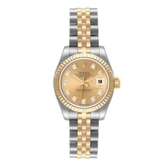 Rolex Datejust 26mm Steel Yellow Gold Diamond Dial Watch 179173 Box Papers