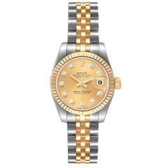 Rolex Datejust 26mm Steel Yellow Gold Diamond Dial Watch 179173 Box Papers