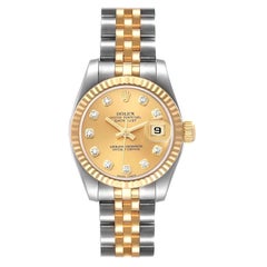 Rolex Datejust 26mm Steel Yellow Gold Diamond Dial Watch 179173 Box Papers