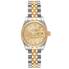 Rolex Datejust Steel Yellow Gold Diamond Ladies Watch 179173 Box Card