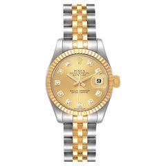 Rolex Montre Datejust en acier et or jaune avec diamants, pour femmes 179173