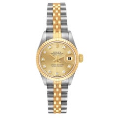Rolex Datejust 26mm Steel Yellow Gold Diamond Ladies Watch 69173 Box Papers