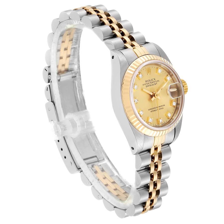 Rolex Datejust Steel Yellow Gold Diamond Ladies Watch 69173 Box Papers In Excellent Condition For Sale In Atlanta, GA