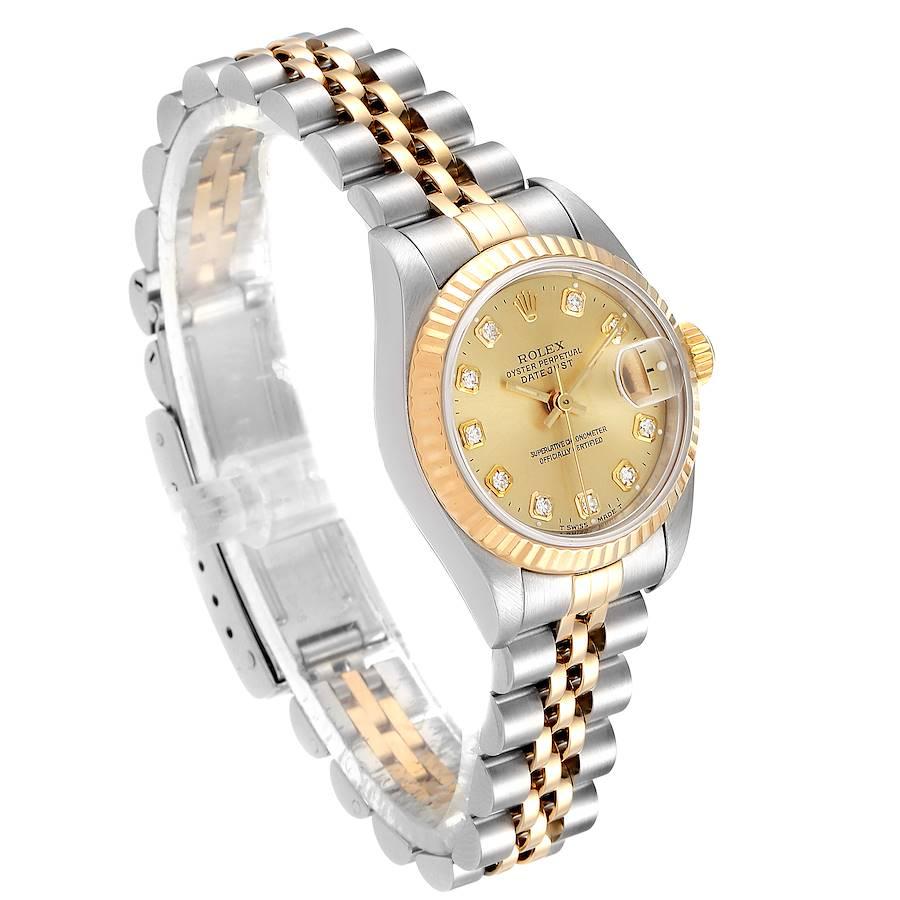 Rolex Datejust Steel Yellow Gold Diamond Ladies Watch 69173 Box Papers In Good Condition For Sale In Atlanta, GA