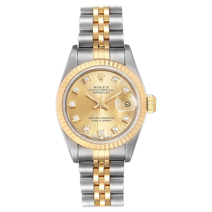 Rolex Datejust Steel Yellow Gold Diamond Ladies Watch 69173 Box Papers For Sale
