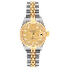 Rolex Datejust Steel Yellow Gold Diamond Ladies Watch 69173 Box Papers