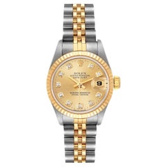 Rolex Datejust 26mm Steel Yellow Gold Diamond Ladies Watch 69173 Box Papers