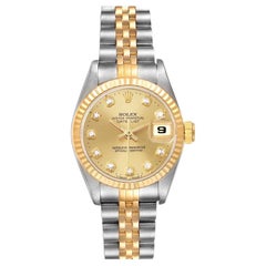 Rolex Datejust Steel Yellow Gold Diamond Ladies Watch 69173 Box Papers
