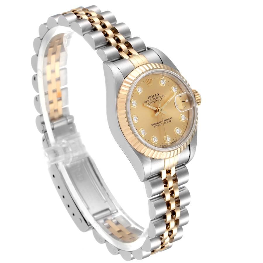 Rolex Datejust Steel Yellow Gold Diamond Ladies Watch 69173 In Excellent Condition In Atlanta, GA