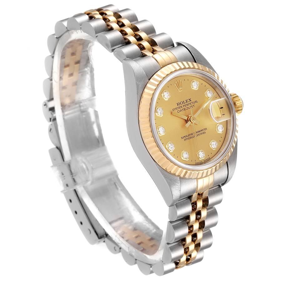Rolex Datejust Steel Yellow Gold Diamond Ladies Watch 69173 In Excellent Condition For Sale In Atlanta, GA