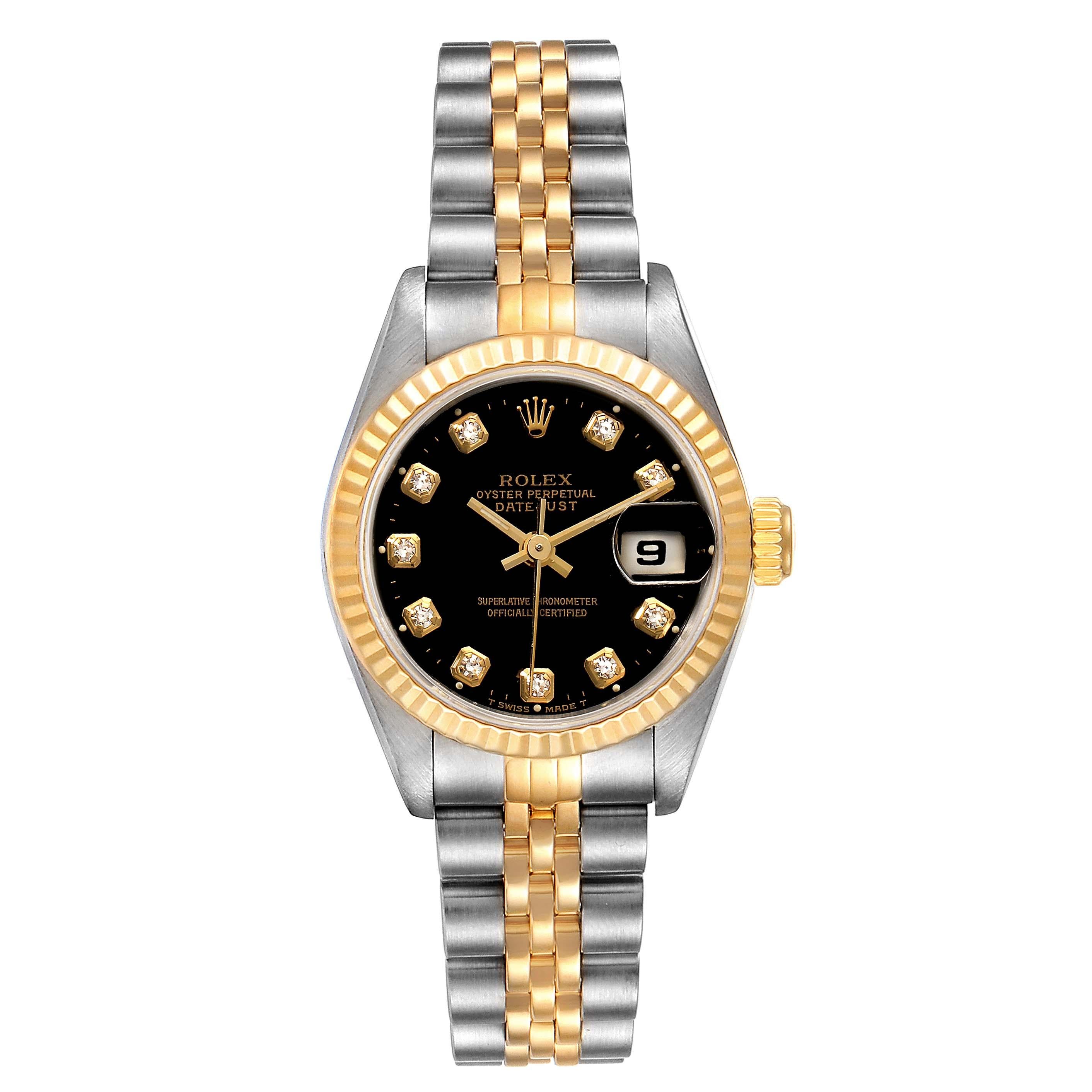 Rolex Datejust 26mm Steel Yellow Gold Diamond Ladies Watch 69173 In Excellent Condition In Atlanta, GA