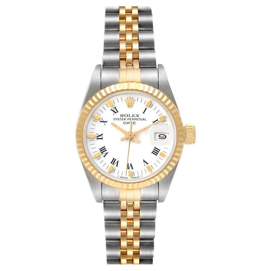 Rolex Datejust 26mm Steel Yellow Gold White Roman Dial Ladies Watch 69173