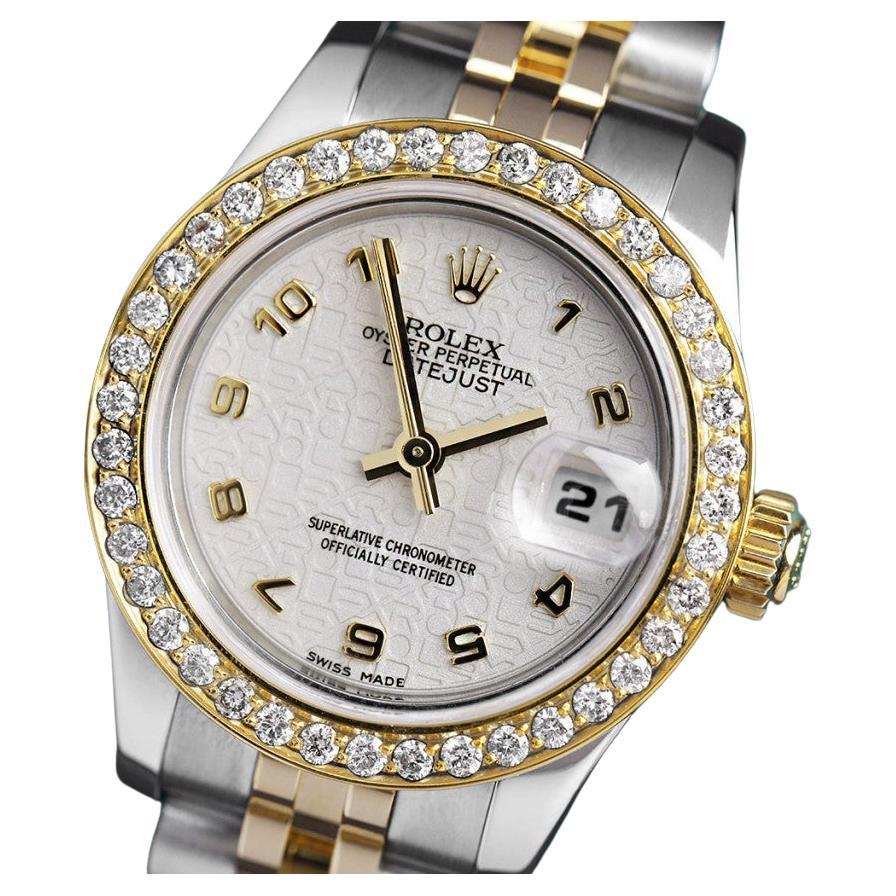 Rolex Lady-Datejust 179173 26mm Steel & Yellow Gold Watch Black Sundust  Dial Jubilee Band