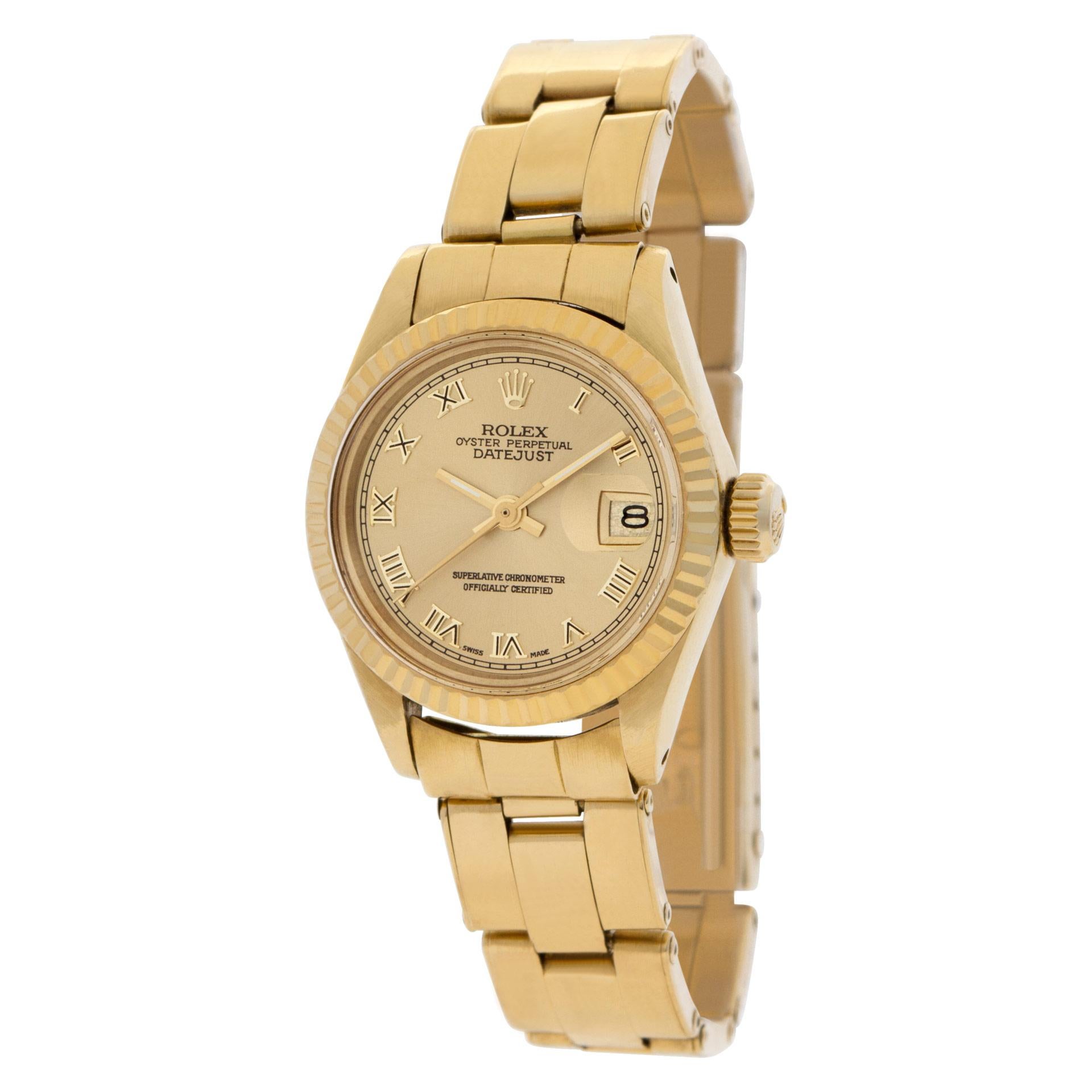 Rolex Datejust in 18k yellow gold with gold dial set with applied Roman numeral hour markers. Auto w/ sweep seconds and date. 26 mm case size. Ref 6917. Circa 1978. **Bank wire only at this price** Fine Pre-owned Rolex Watch.  Certified preowned