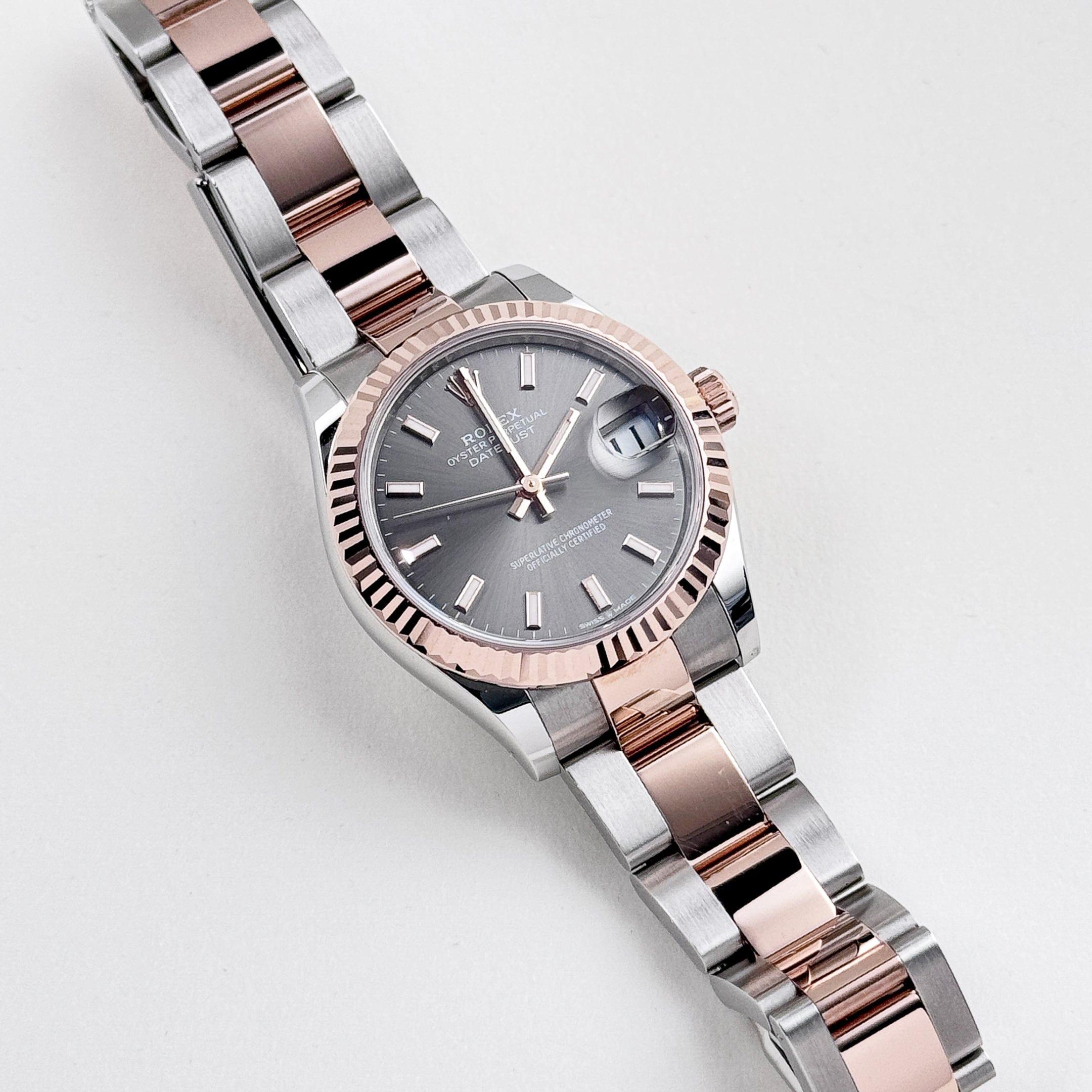 Rolex Datejust 278271 Rose Gold Stainless Steel Slate Dial Oyster (2025) In Excellent Condition For Sale In New York, NY