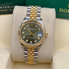 Rolex Datejust 278273 Olive Green Diamond Dial Jubilee Gold Steel Watch B&P