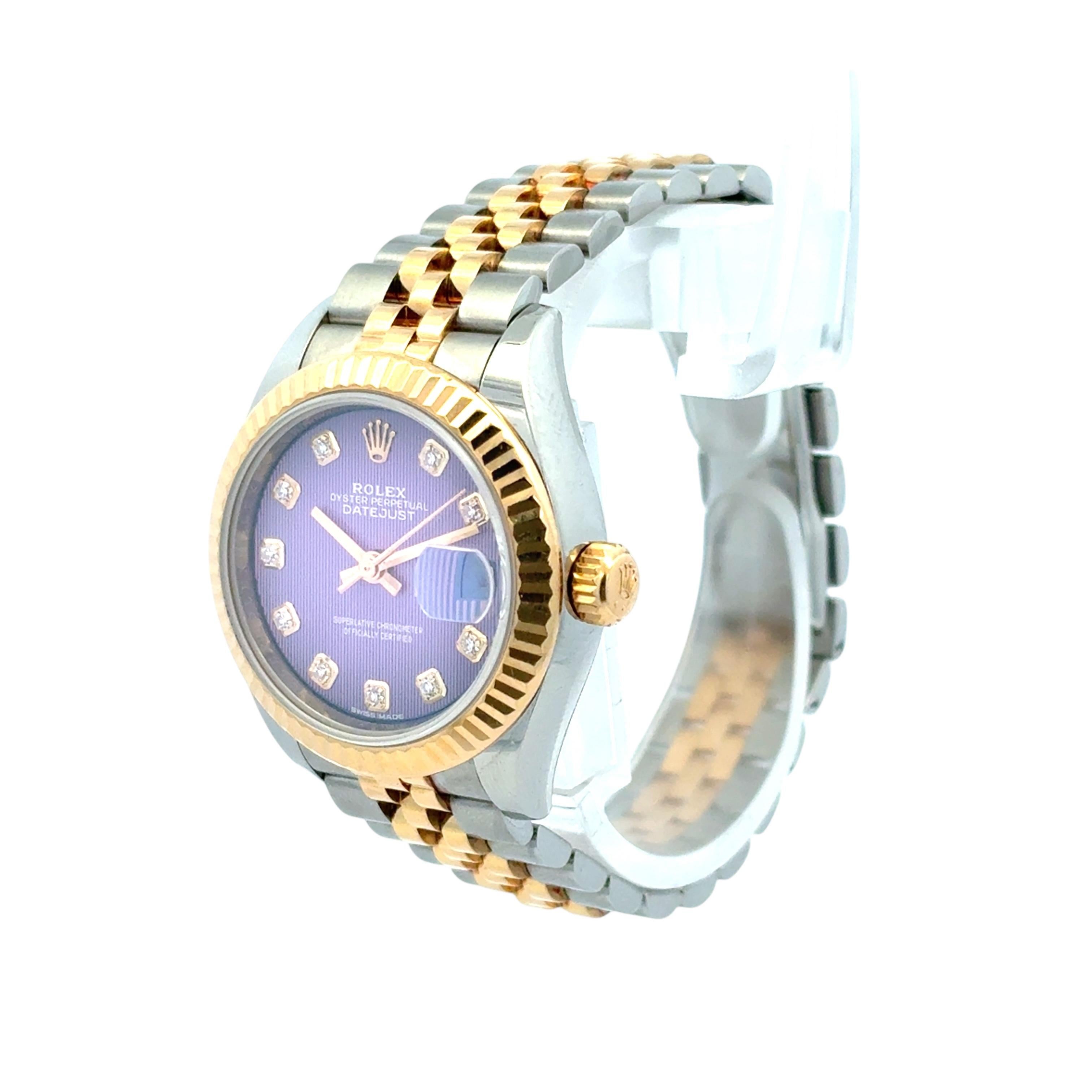 Rolex Datejust 279173 Orologio con quadrante in oro giallo 18 carati e acciaio inossidabile con diamanti lilla in vendita 4
