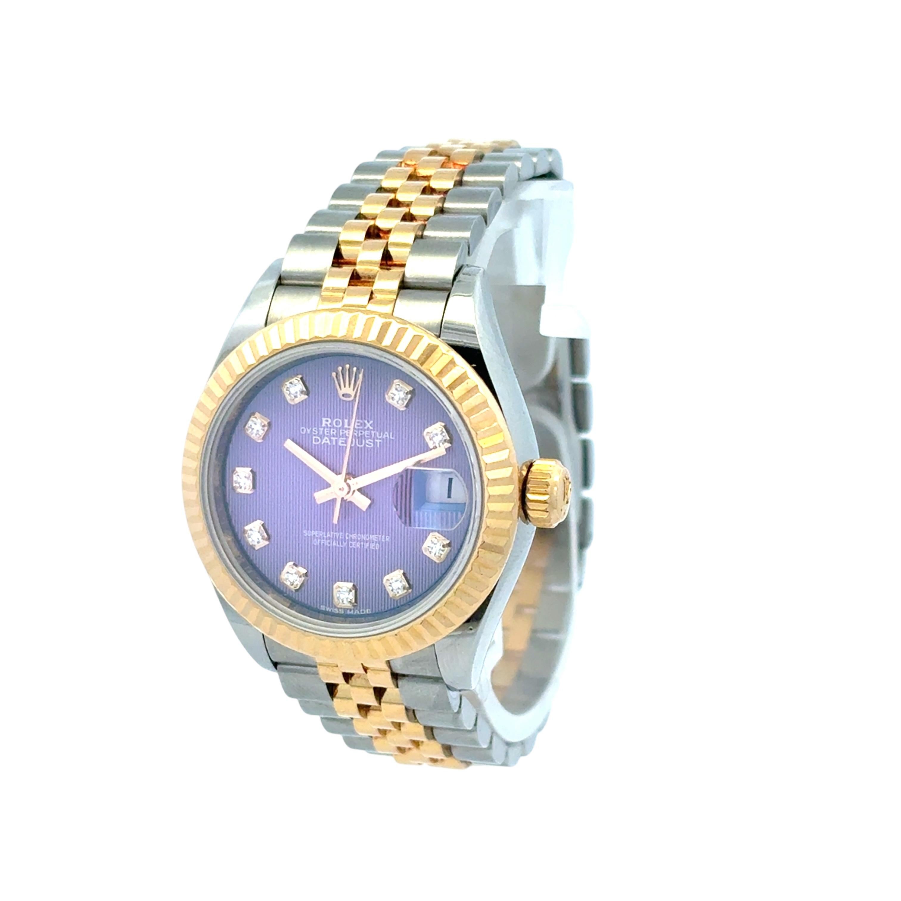 Rolex Datejust 279173 Orologio con quadrante in oro giallo 18 carati e acciaio inossidabile con diamanti lilla in vendita 5