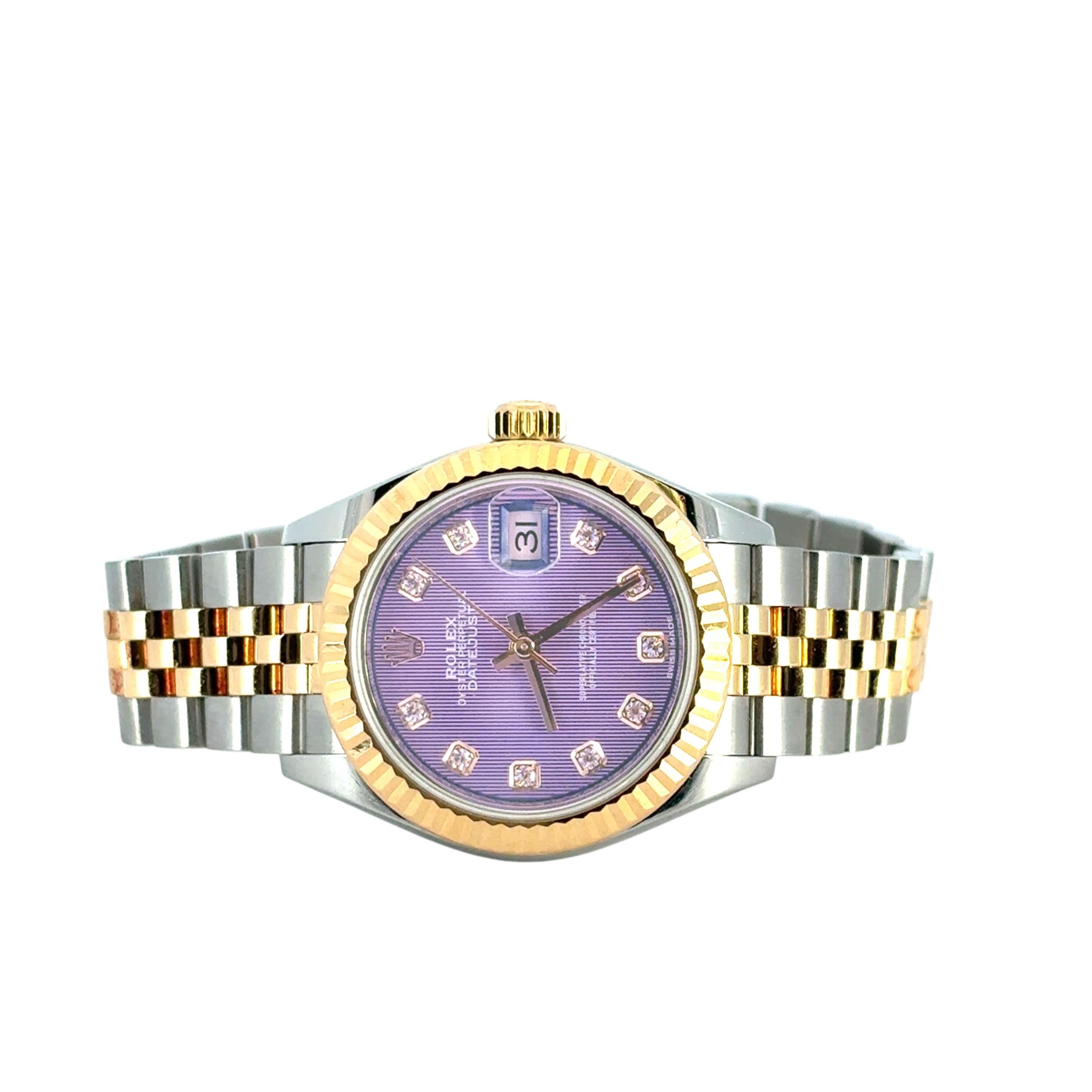 Rolex Datejust 279173 Orologio con quadrante in oro giallo 18 carati e acciaio inossidabile con diamanti lilla in vendita 8