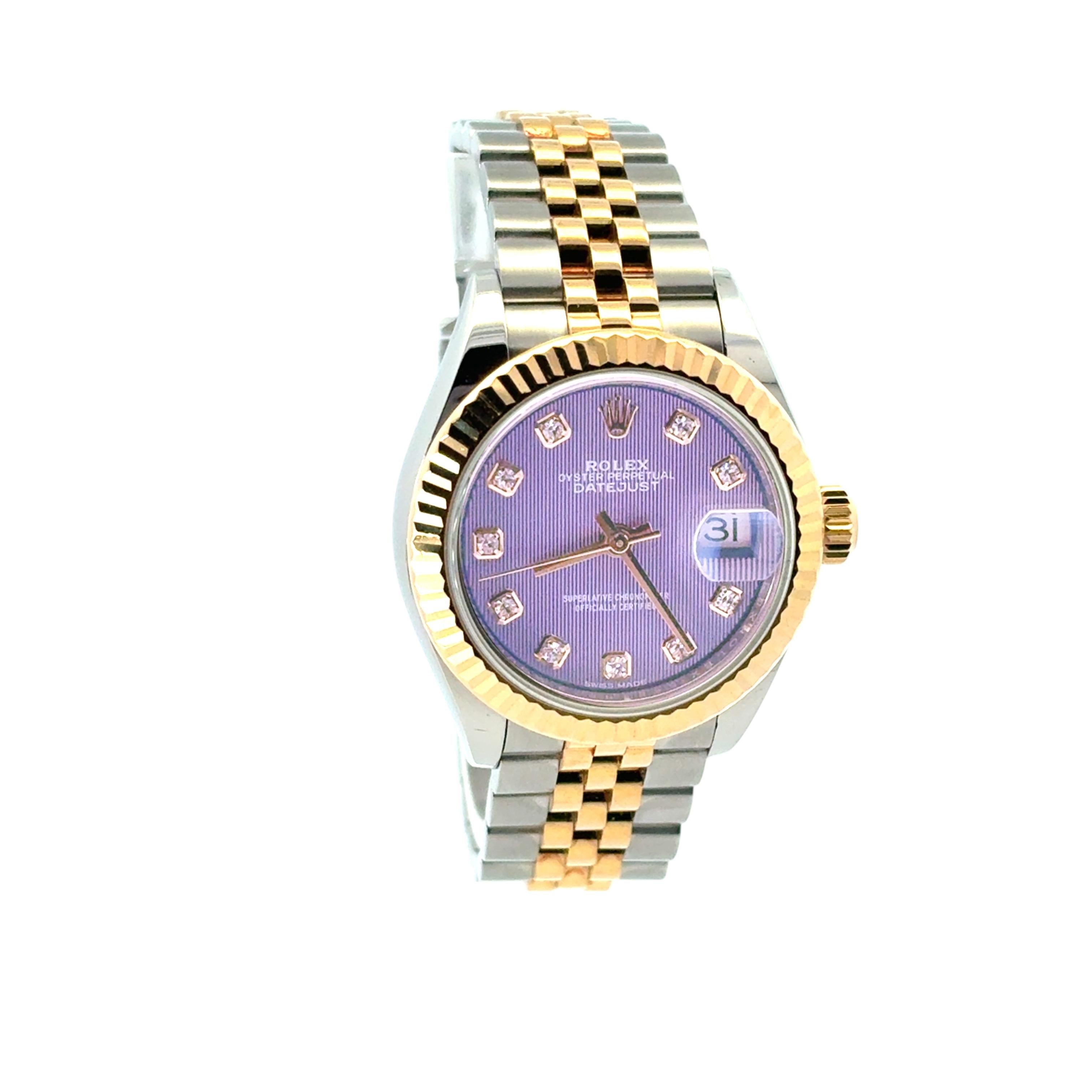 Moderno Rolex Datejust 279173 Orologio con quadrante in oro giallo 18 carati e acciaio inossidabile con diamanti lilla in vendita