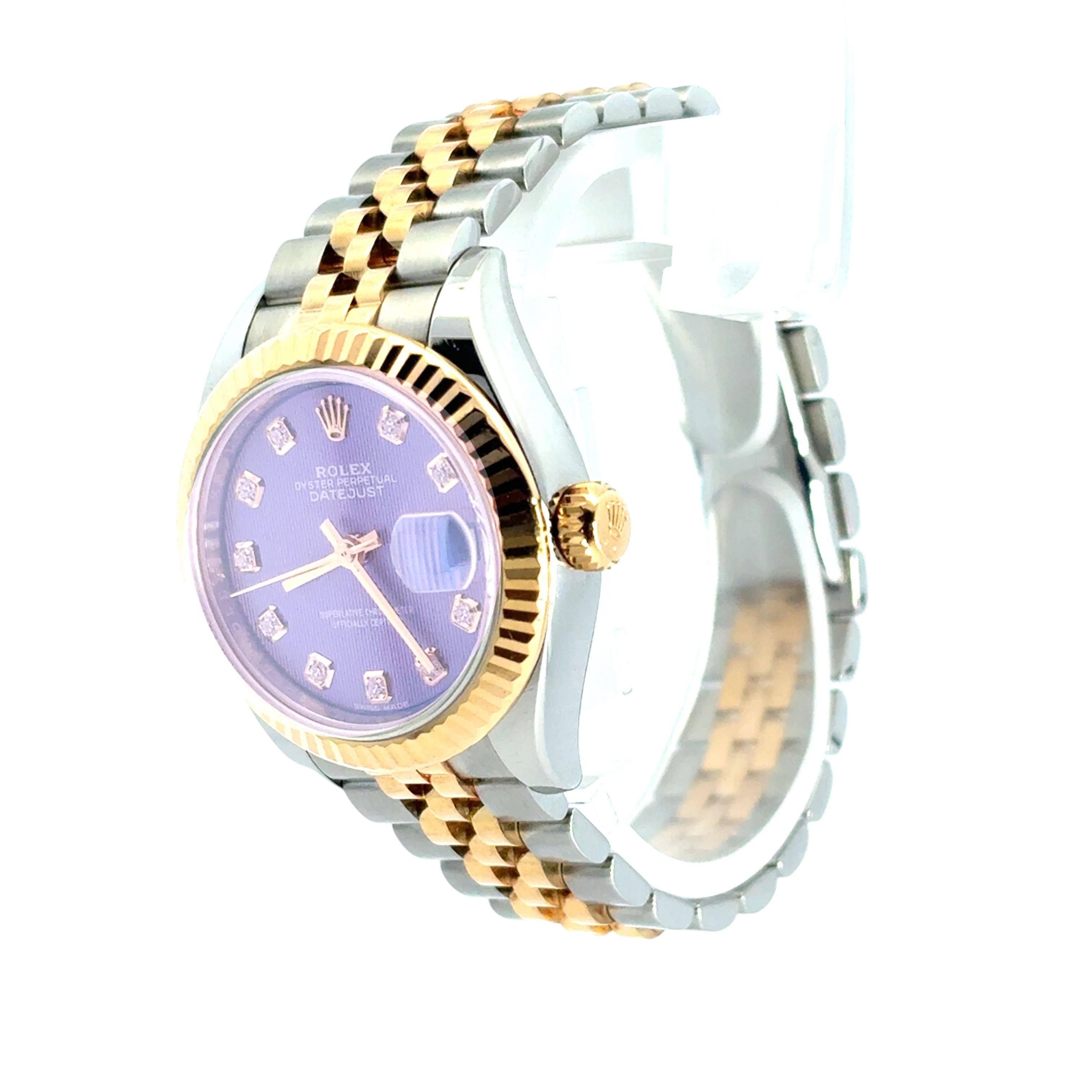 Rolex Datejust 279173 Orologio con quadrante in oro giallo 18 carati e acciaio inossidabile con diamanti lilla In condizioni ottime in vendita a Boca Raton, FL