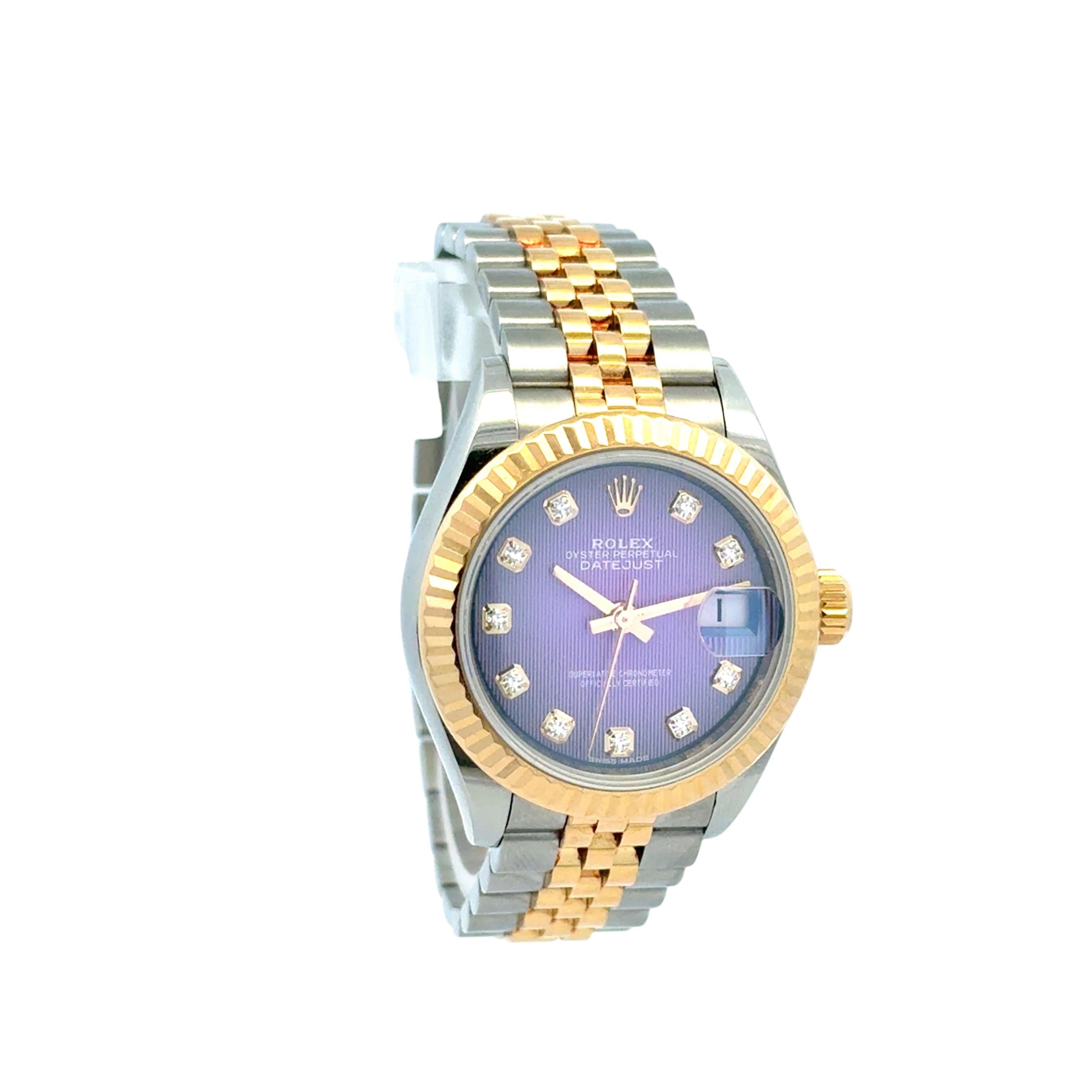 da uomo o donna Rolex Datejust 279173 Orologio con quadrante in oro giallo 18 carati e acciaio inossidabile con diamanti lilla in vendita