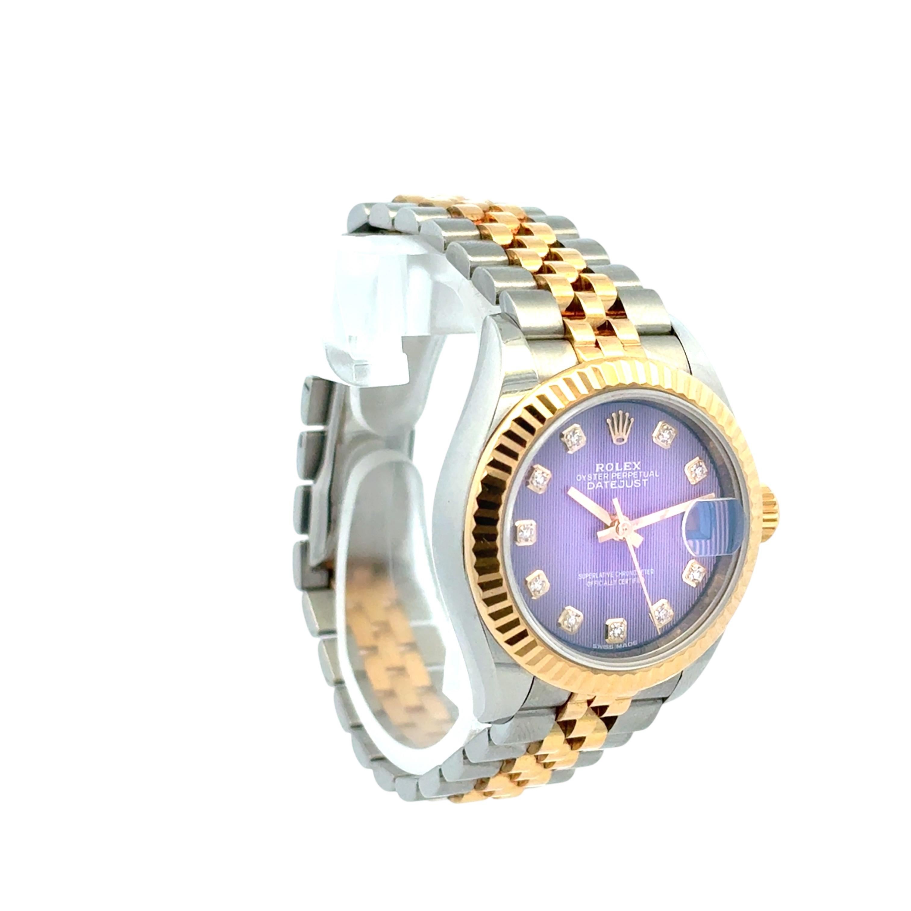Rolex Datejust 279173 Orologio con quadrante in oro giallo 18 carati e acciaio inossidabile con diamanti lilla in vendita 1