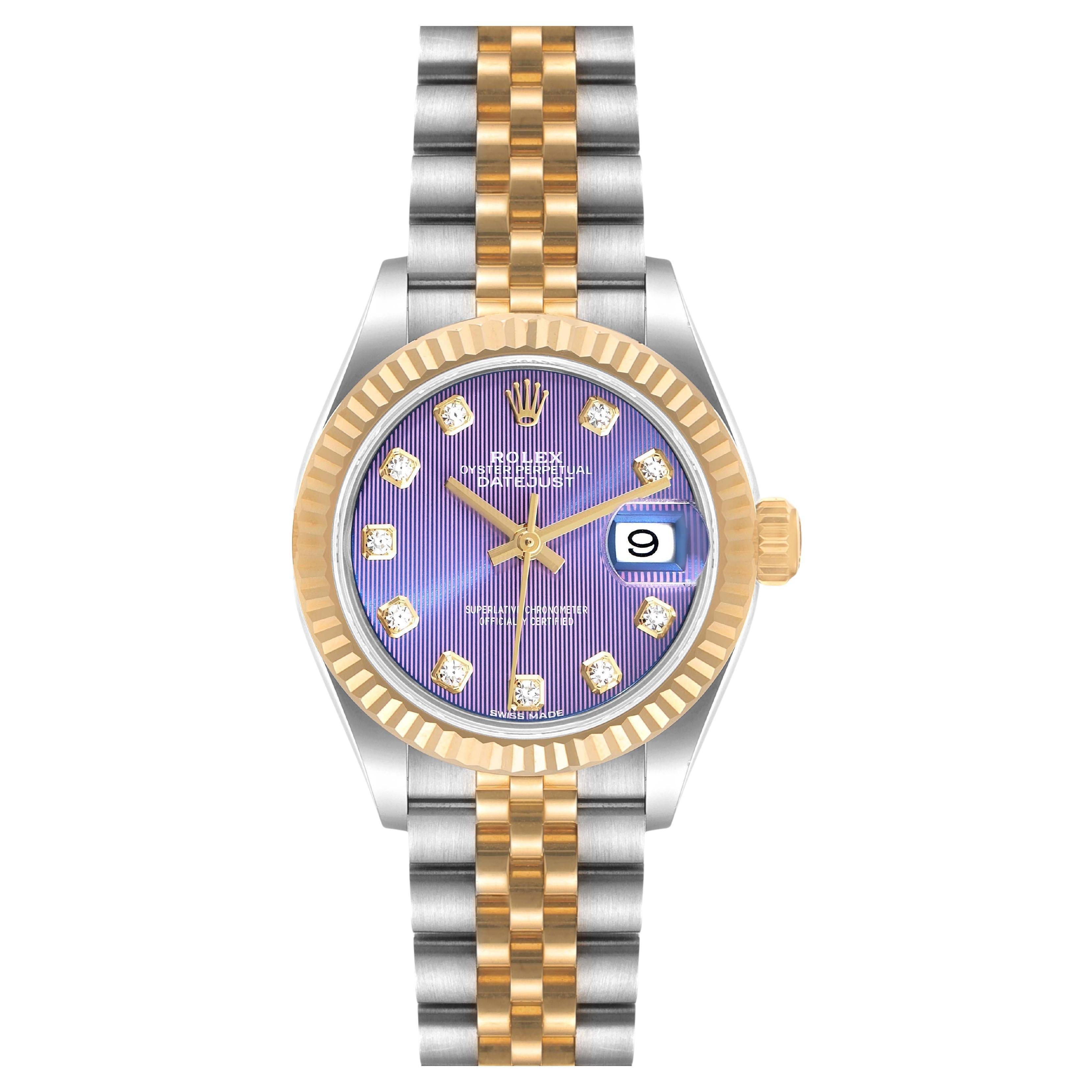 Rolex Datejust 279173 18k Yellow Gold Stainless Steel Lilac Diamond Dial Watch