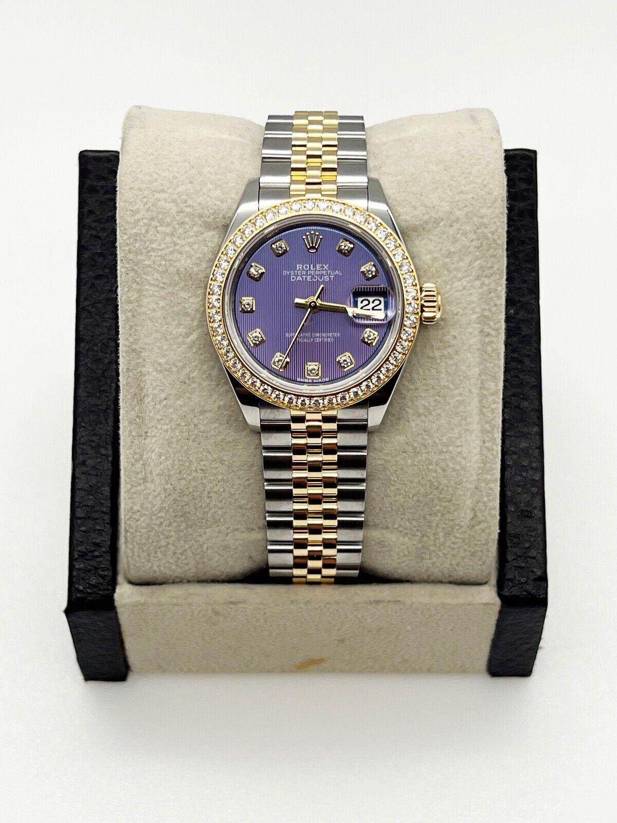 Style Number: 279383RBR



Serial: 31R69***



Year: 2017

 

Model: Ladies Datejust

 

Case Material: Stainless Steel 

  

Band: 18K Yellow Gold & Stainless Steel 

  

Bezel: Original Factory Diamond Bezel

 

Dial: Original Factory Lavander