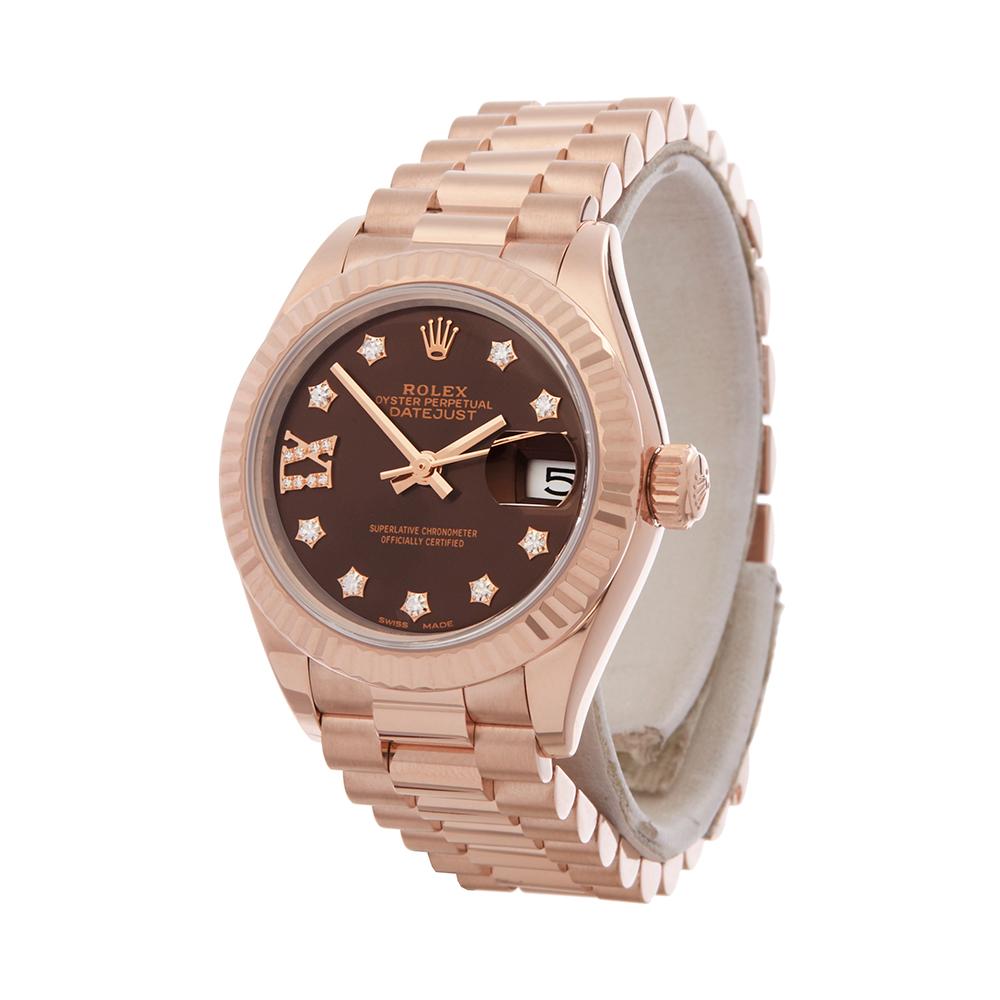 Reference: COM1648
Manufacturer: Rolex
Model: Datejust
Model Reference: 279175
Age: 16th December 2015
Gender: Women's
Box and Papers: Box and Guarantee
Dial: Chocolate & Diamond Markers
Glass: Sapphire Crystal
Movement: Automatic
Water Resistance: