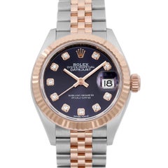 Rolex Datejust 28 18K Rose Gold Steel Purple Diamond Dial Watch 279171 B&P