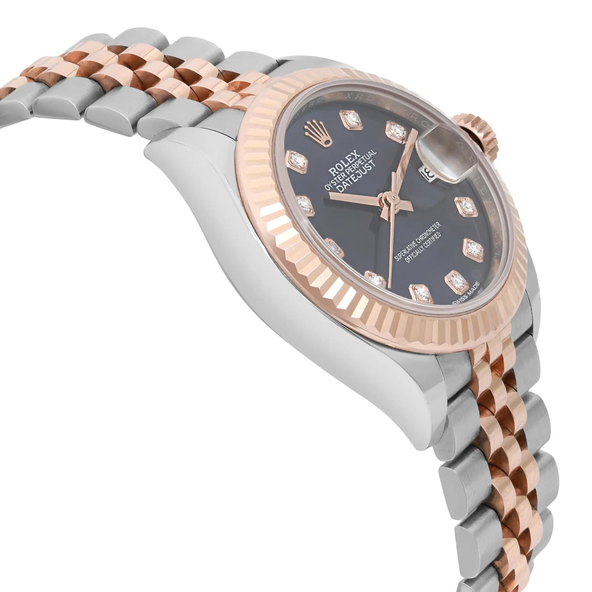 Rolex Datejust 28 18K Roségold Stahl Lila Diamant-Zifferblattuhr 279171 B&P Damen im Angebot