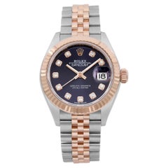 Rolex Datejust 28 18K Rose Gold Steel Purple Diamond Dial Watch 279171 B&P