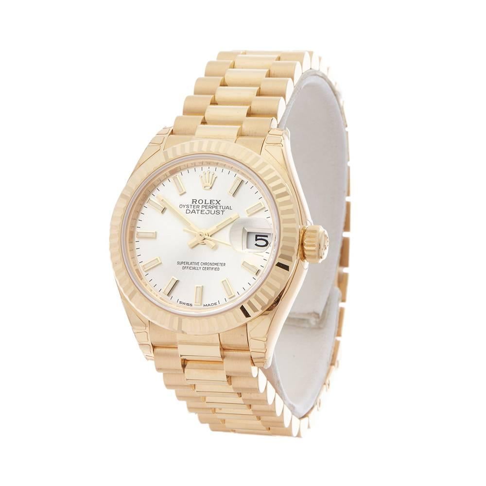 Ref: COM1382
Manufacturer: Rolex
Model: Datejust
Model Ref: 279178
Age: 24th December 2015
Gender: Ladies
Complete With: Box & Guarantee
Dial: Silver Baton
Glass: Sapphire Crystal
Movement: Automatic
Water Resistance: To Manufacturers