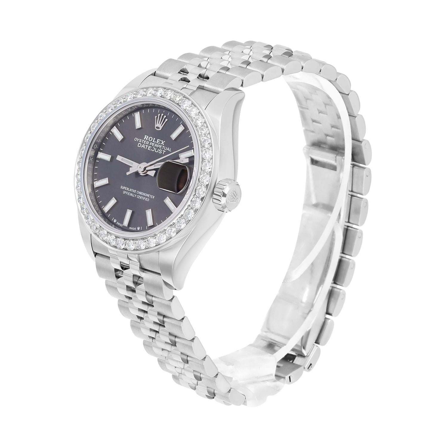 Rolex Datejust 28 Dark Grey Diamond Stainless Steel Jubilee 279160 New 2022 In New Condition For Sale In New York, NY