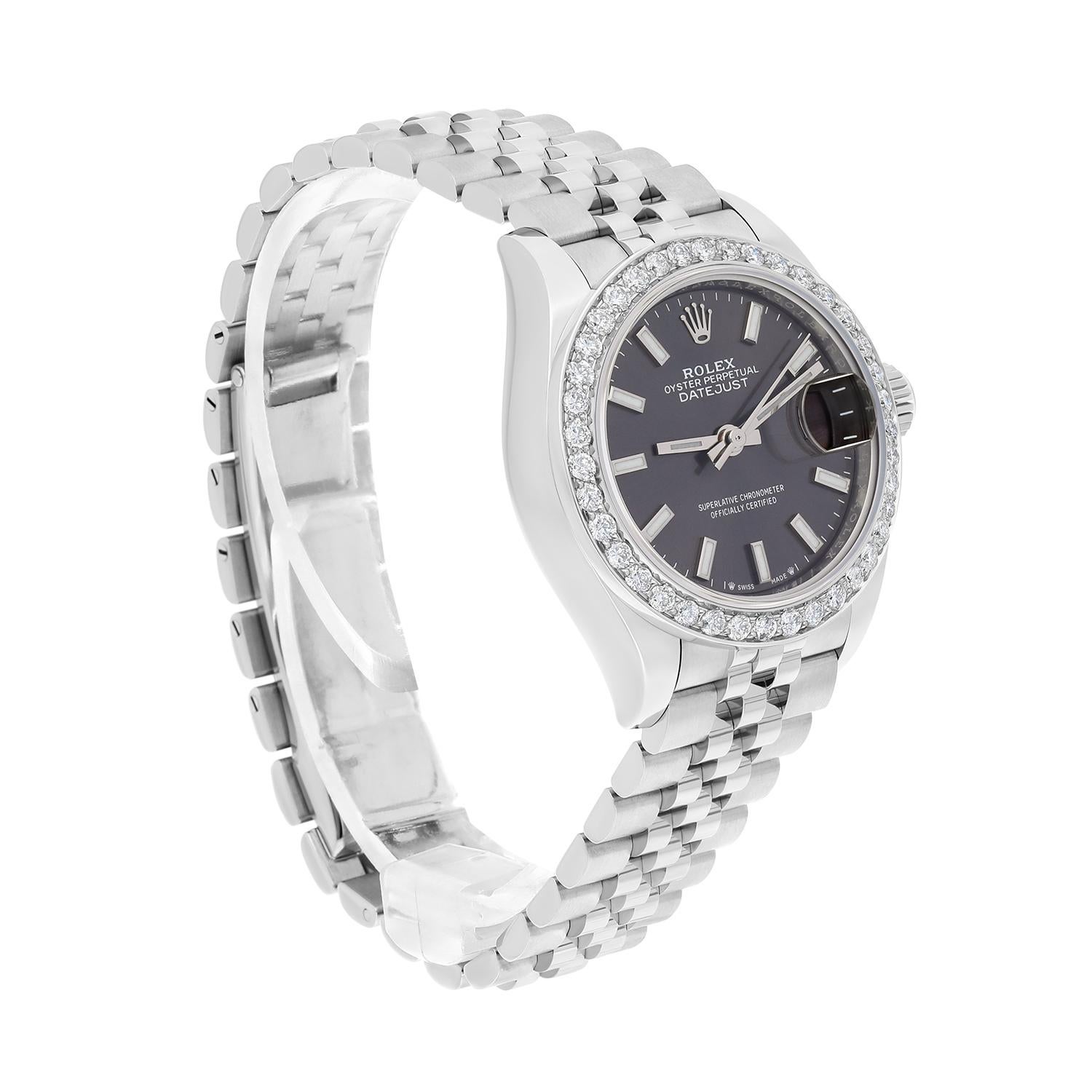 Women's Rolex Datejust 28 Dark Grey Diamond Stainless Steel Jubilee 279160 New 2022 For Sale