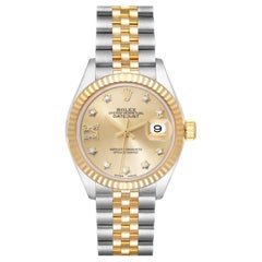 Rolex Datejust 28 Diamond Dial Steel Yellow Gold Ladies Watch 279173 Box Card