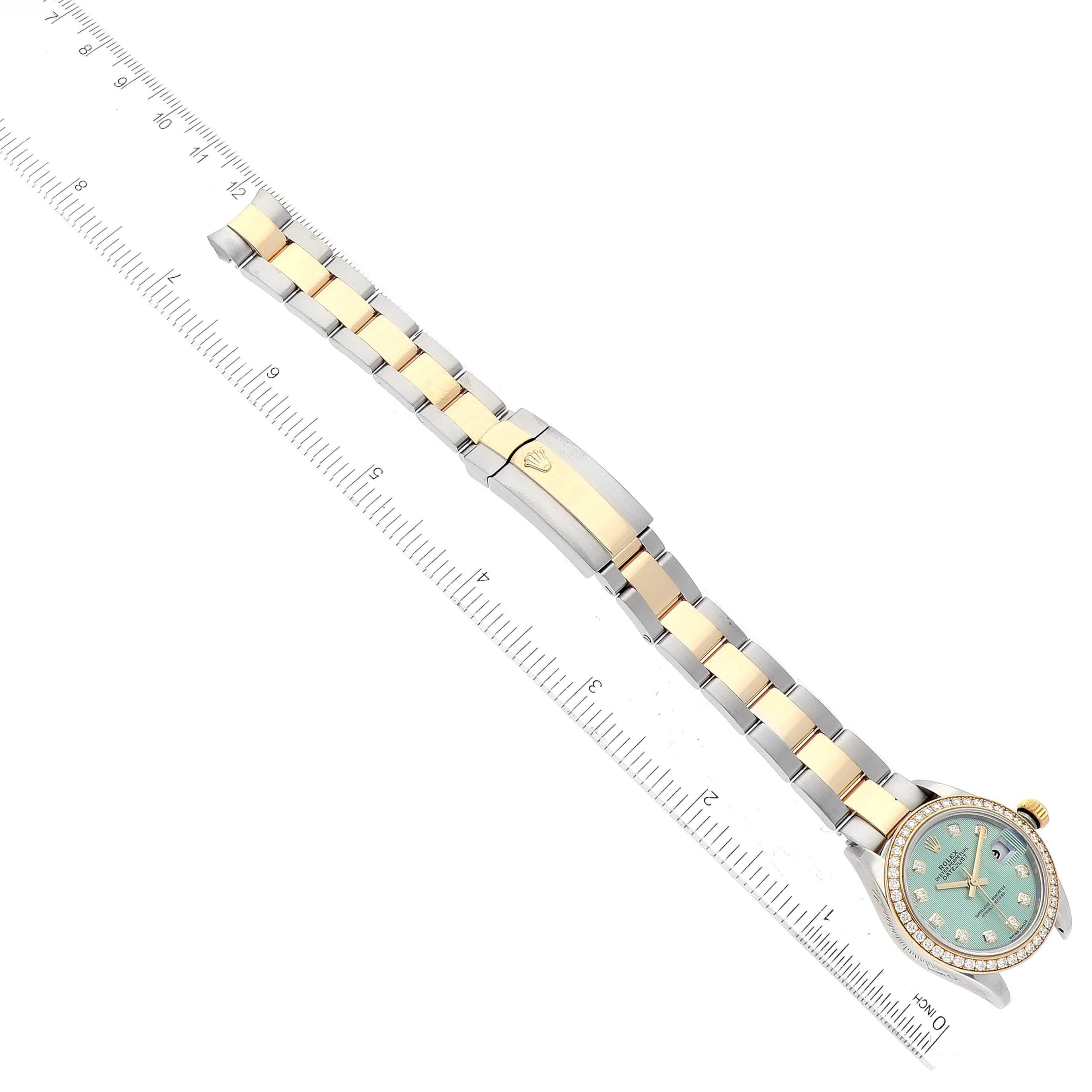 Rolex Datejust 28 Green Stripe Steel Yellow Gold Diamond Ladies Watch 279383 For Sale 3