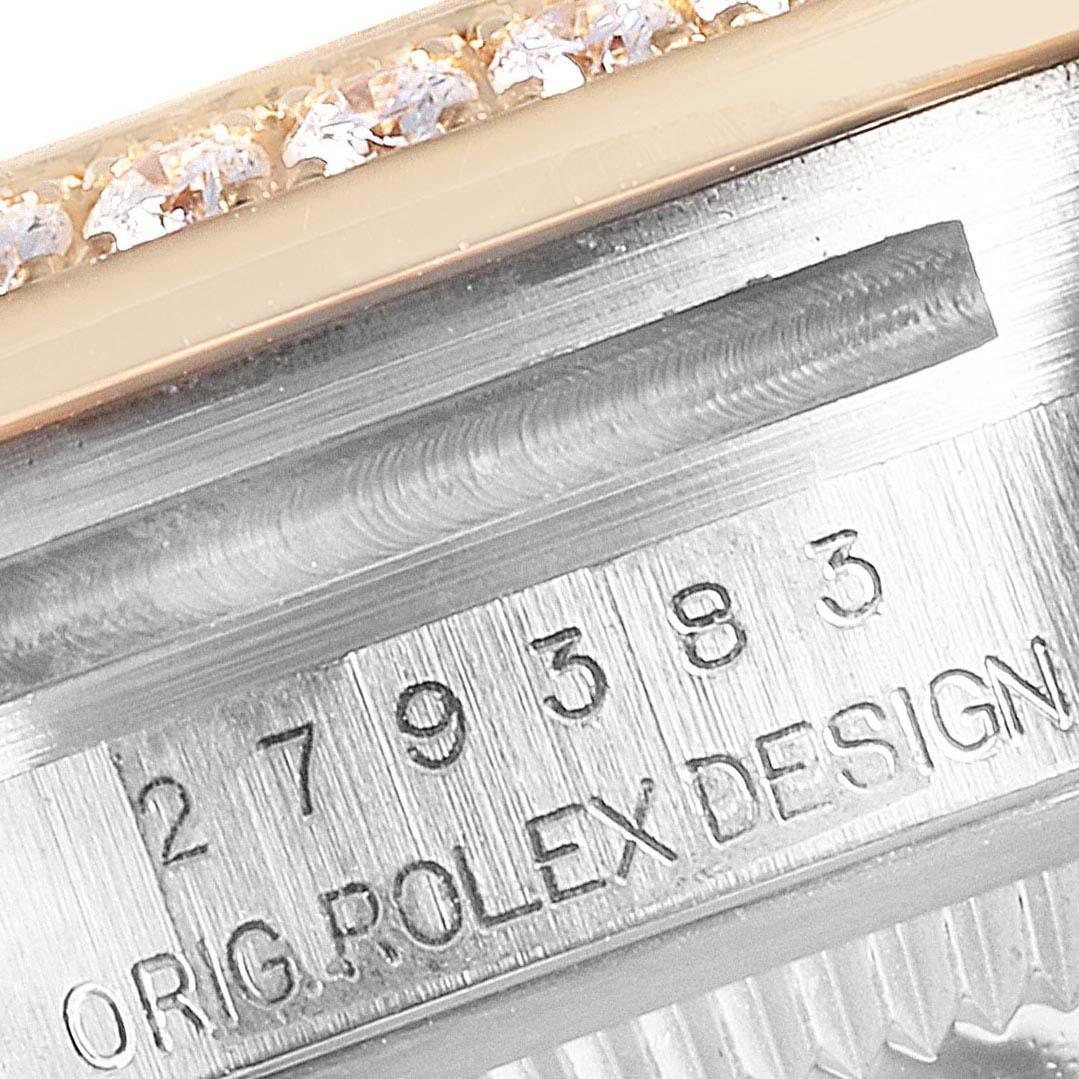 Women's Rolex Datejust 28 Green Stripe Steel Yellow Gold Diamond Ladies Watch 279383 For Sale