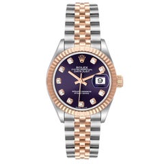 Rolex Datejust 28 Steel Everose Aubergine Diamond Ladies Watch 279171 Box Card