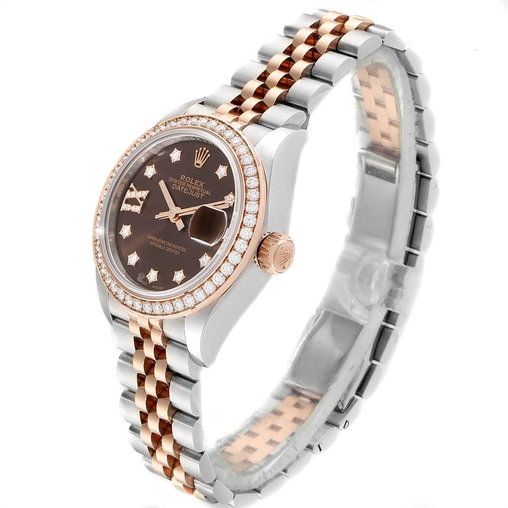 Rolex Datejust 28 Steel Rolesor Everose Gold Diamond Ladies Watch 279381 In Excellent Condition For Sale In Atlanta, GA